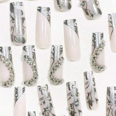 Y2K Silver-Patterned Heavy Metal Press Nail Kit